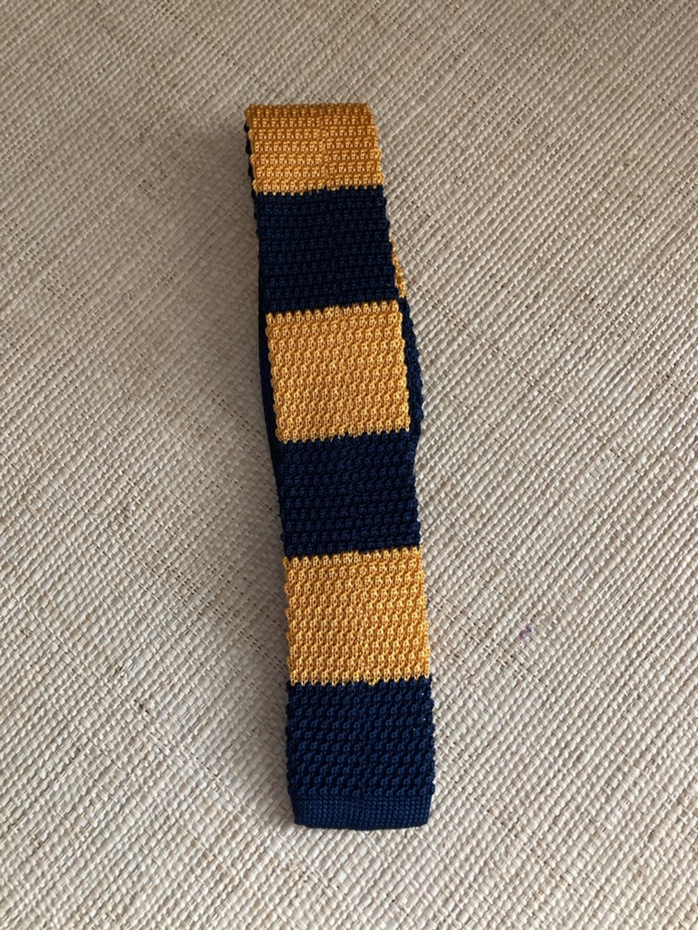 J. Crew Factory Knit Block Stripe Tie in Navy and Mustard 100% silk